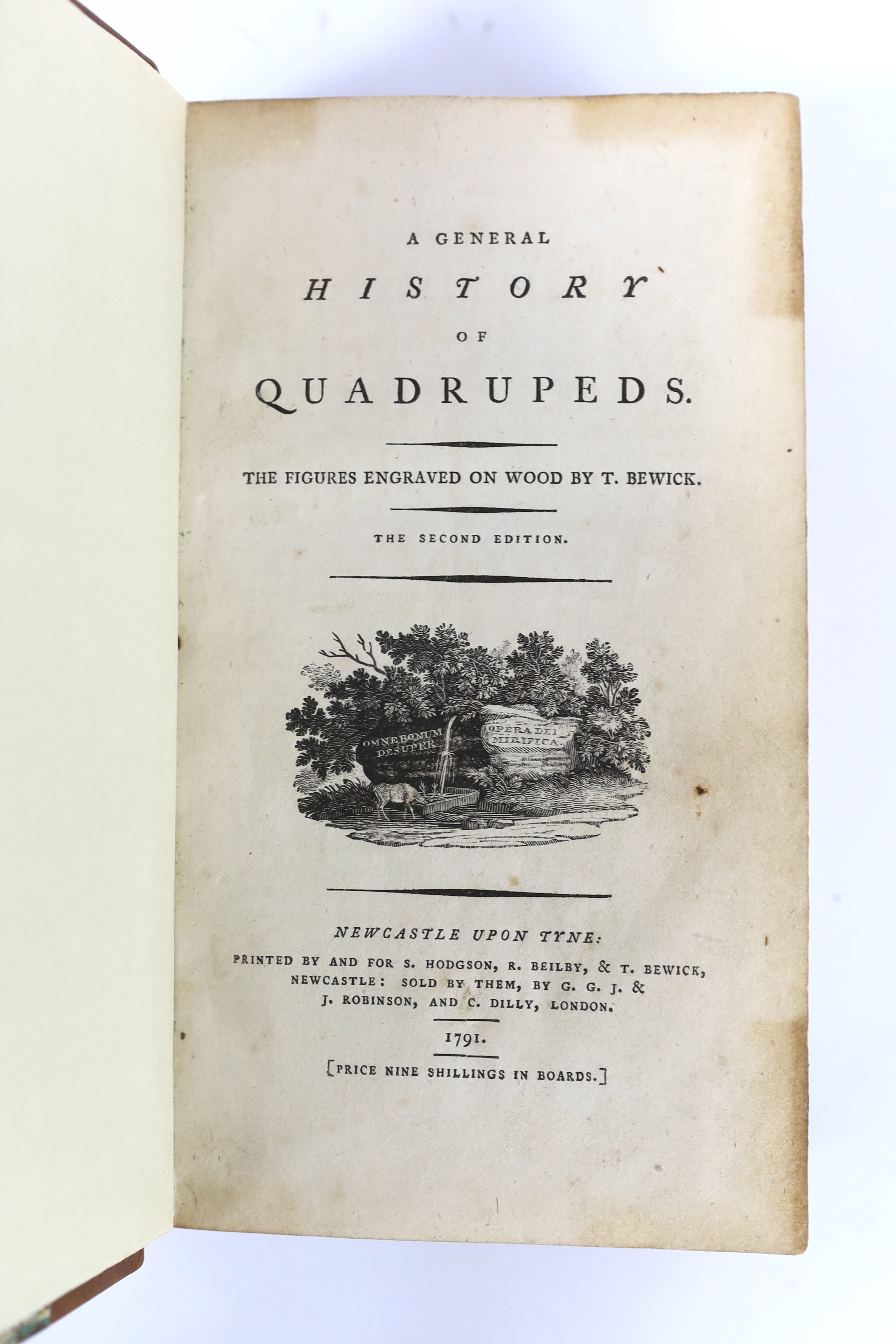 Bewick, Thomas - A Good History of Quadrupeds ..., 2nd edition, numerous wood engraved illus. and decorations, including title vignette (by Bewick); newly rebound gilt and blind decorated half calf and marbled boards wit
